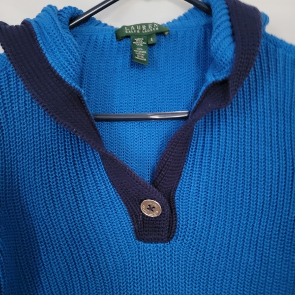 Ralph Lauren Hooded Exaggerated Collar Sweater Blue Cotton Small - Picture 4 of 5